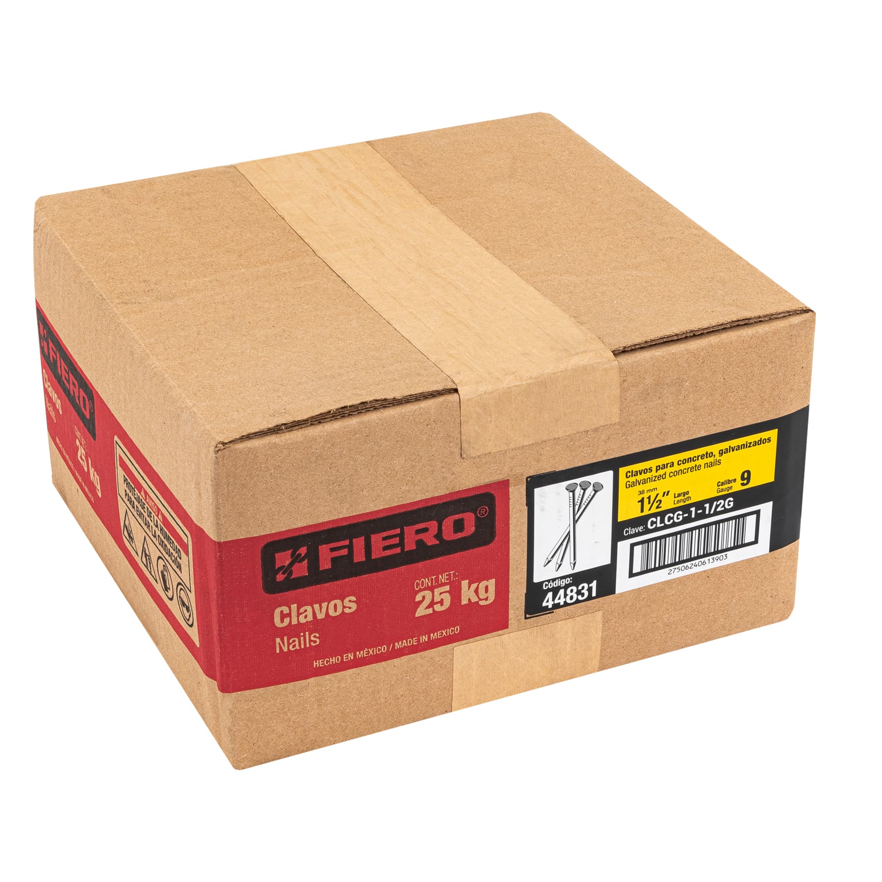 Kilo de clavos para concreto 1-1/2'galvanizado,caja de 25 kg