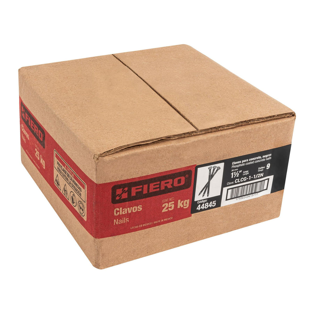 Kilo de clavos para concreto 1-1/2'negros, caja de 25 kg