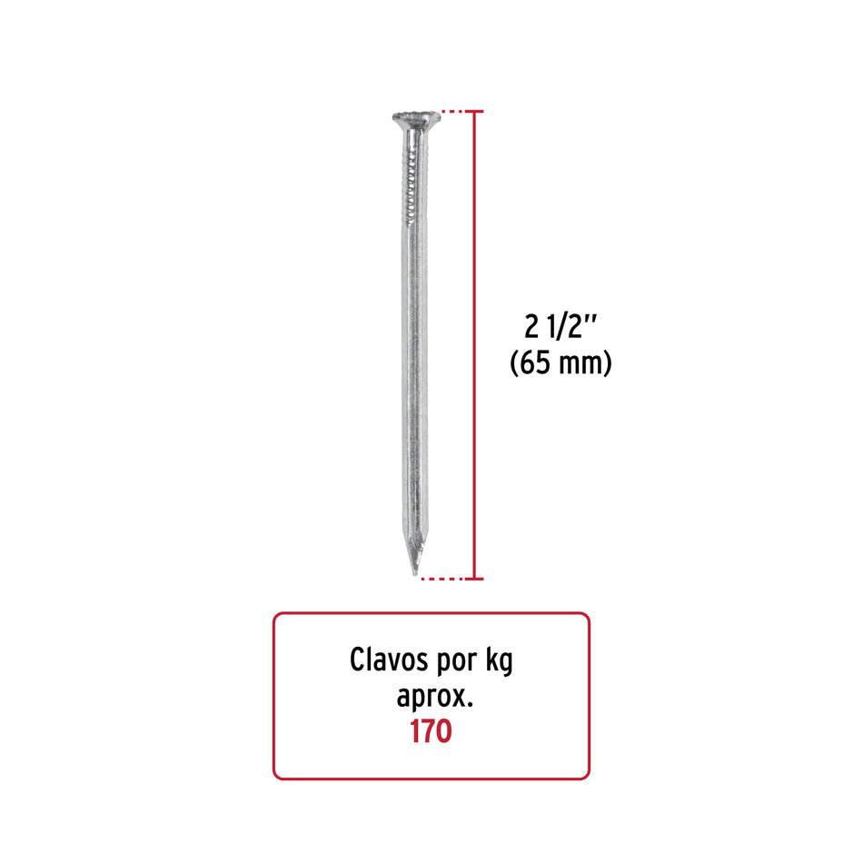 Kilo de clavos para concreto 2-1/2'galvanizado,caja de 25 kg