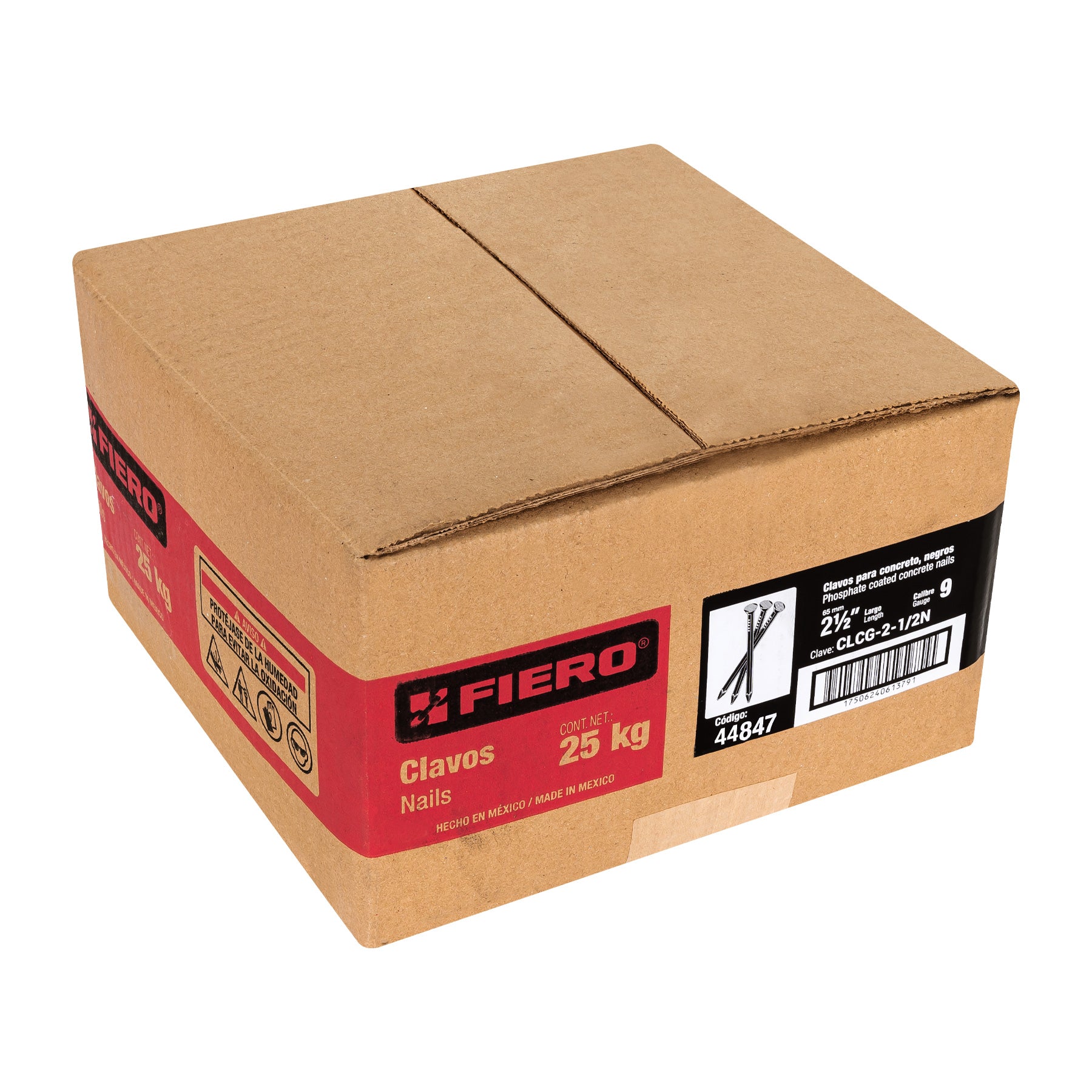 Kilo de clavos para concreto 2-1/2' negros, caja de 25 kg