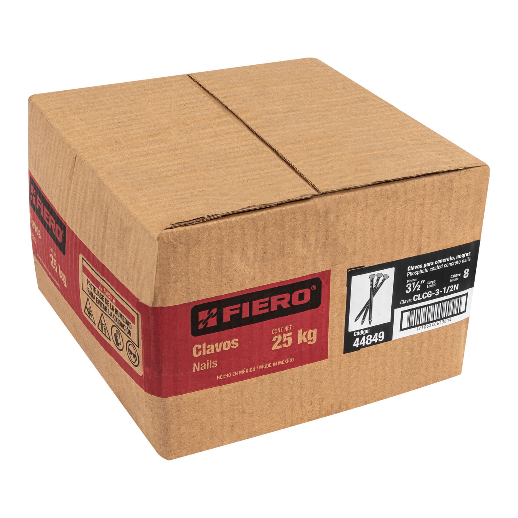 Kilo de clavos para concreto 3-1/2' negros, caja de 25 kg