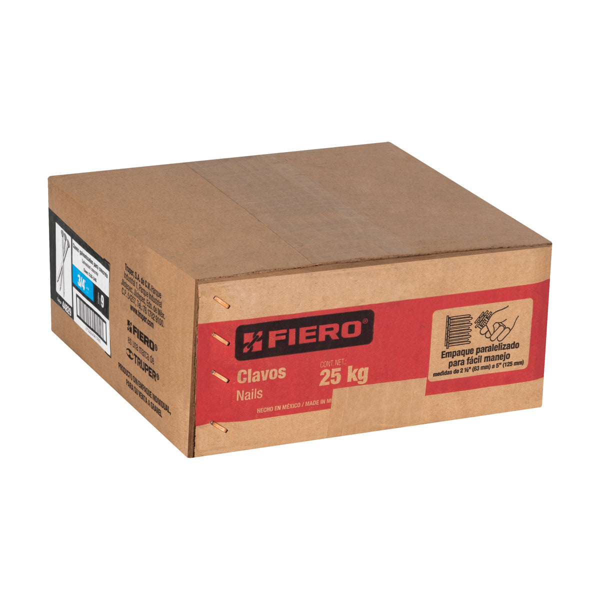 Kilo de clavos para concreto 3/4' galvanizado, caja de 25 kg