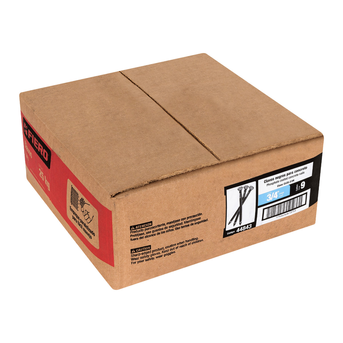 Kilo de clavos para concreto 3/4'negros, caja de 25kg, FIERO