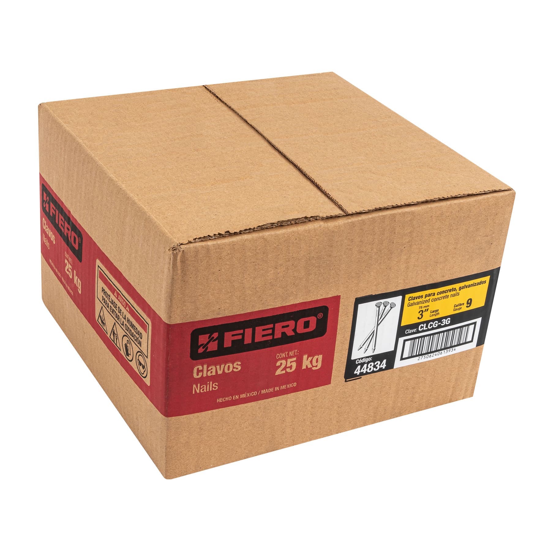 Kilo de clavos para concreto 3' galvanizado, caja de 25 kg