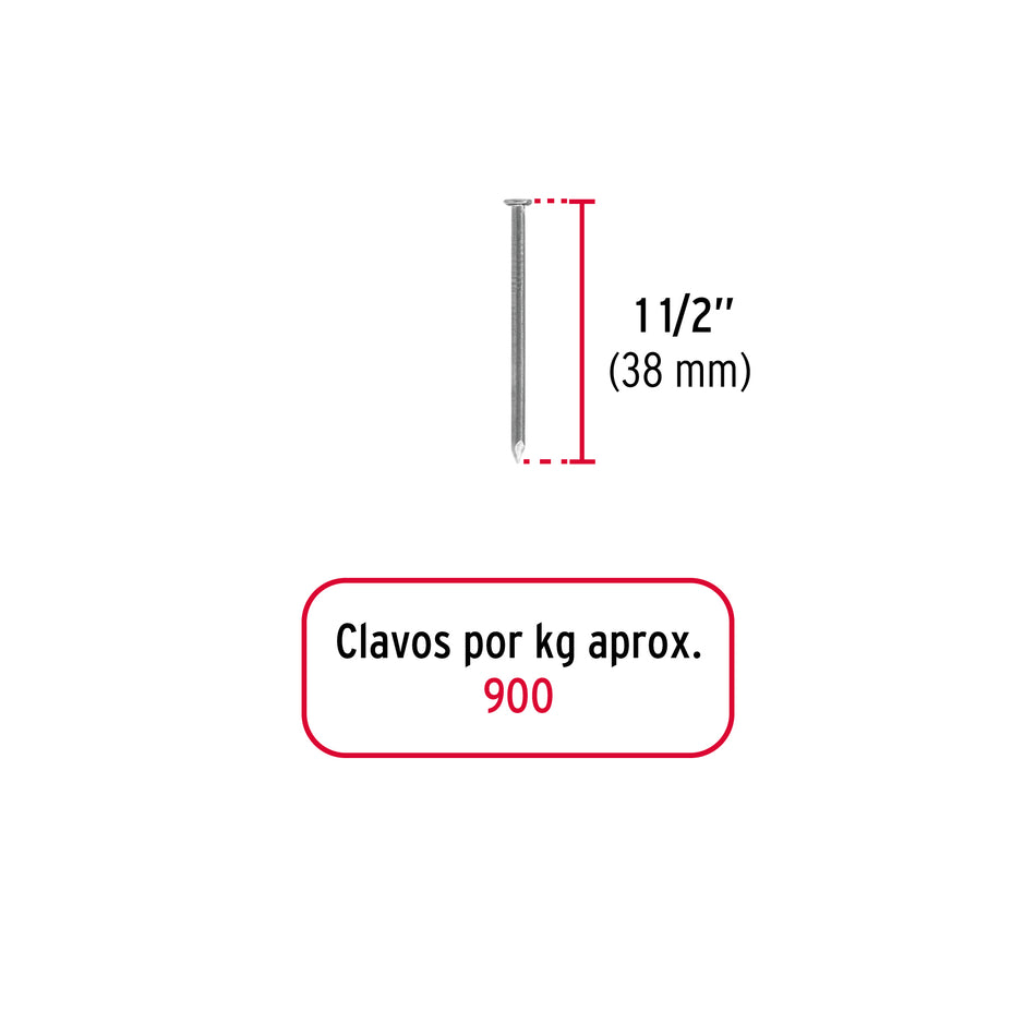 Bolsa con 1 kg de clavo estándar 1-1/2' con cabeza, FIERO