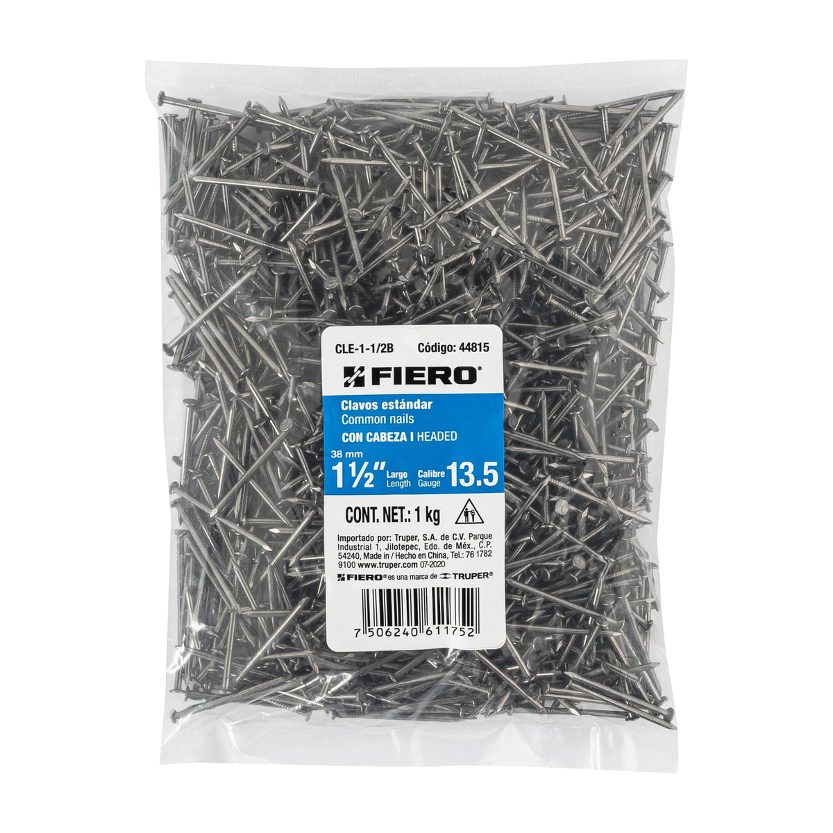 Bolsa con 1 kg de clavo estándar 1-1/2' con cabeza, FIERO