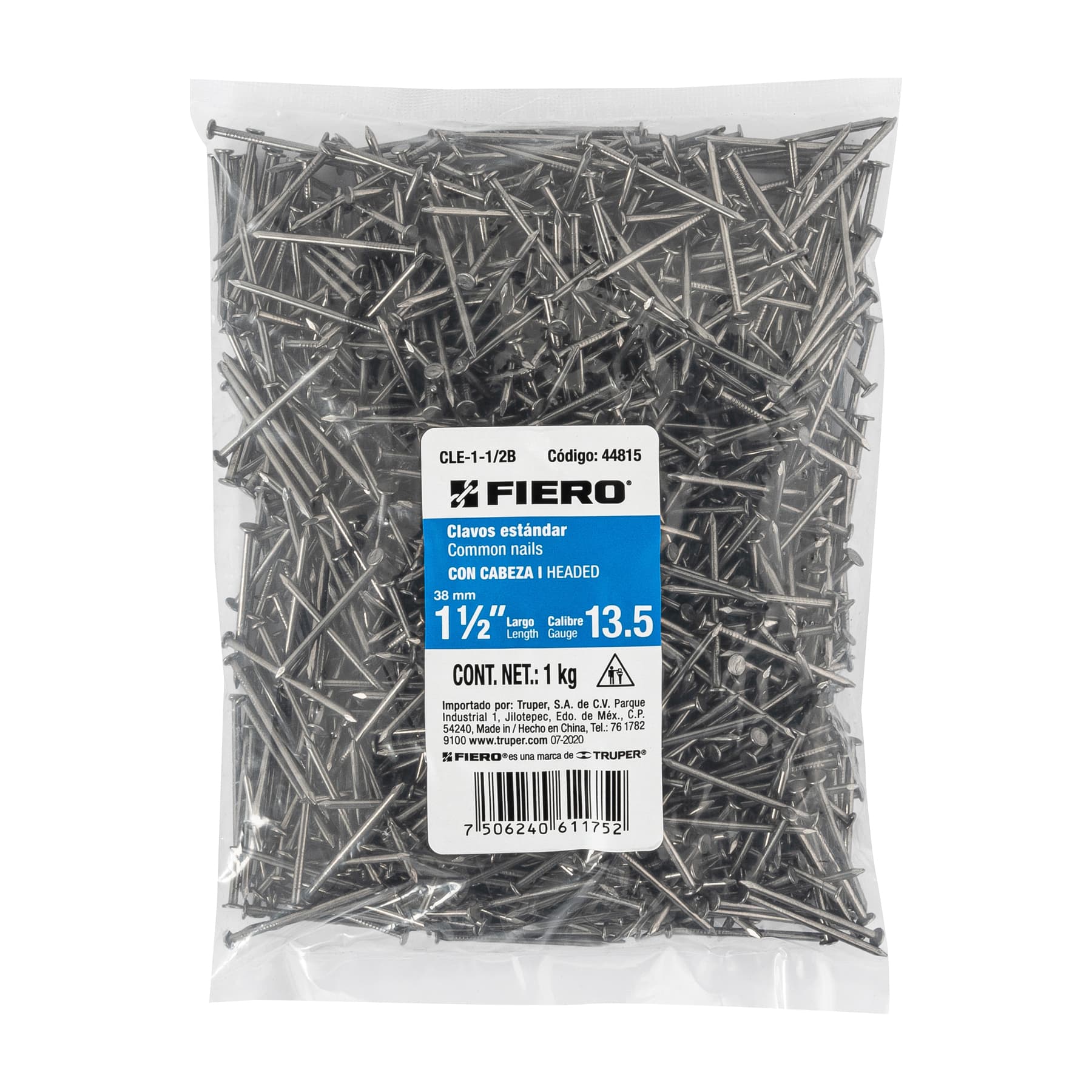 Bolsa con 1 kg de clavo estándar 1-1/2' con cabeza, FIERO