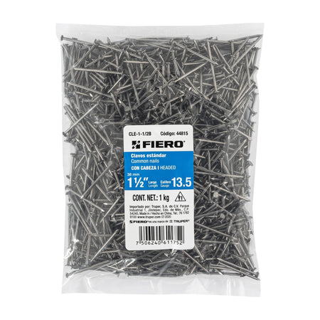 Bolsa con 1 kg de clavo estándar 1-1/2' con cabeza, FIERO