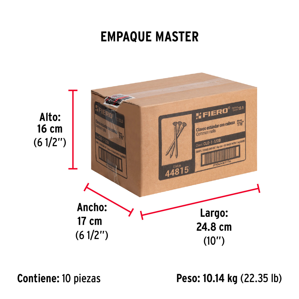 Bolsa con 1 kg de clavo estándar 1-1/2' con cabeza, FIERO