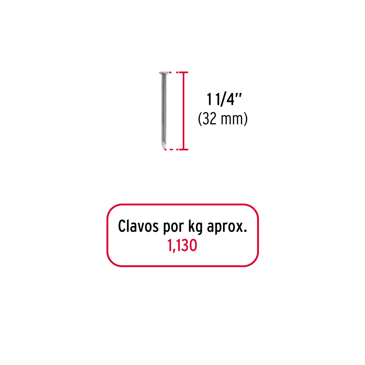 Bolsa con 1 kg de clavo estándar 1-1/4' con cabeza, FIERO