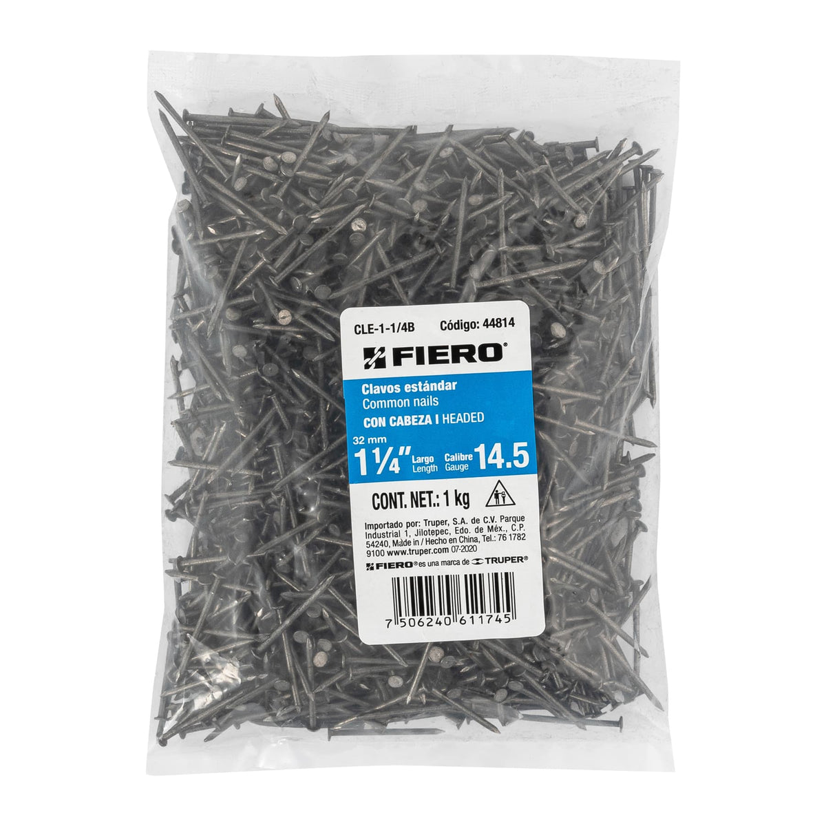 Bolsa con 1 kg de clavo estándar 1-1/4' con cabeza, FIERO