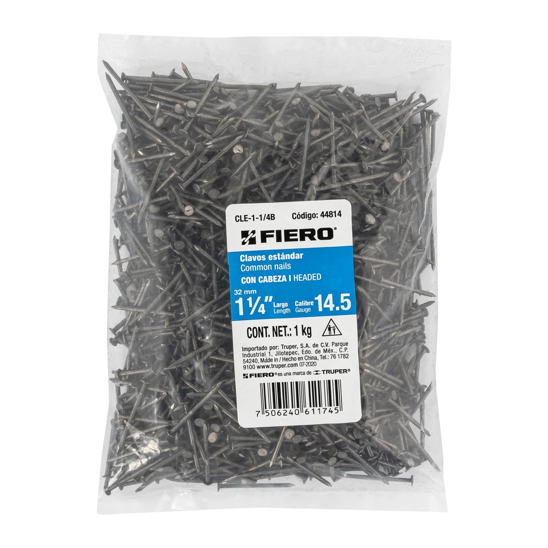 Bolsa con 1 kg de clavo estándar 1-1/4' con cabeza, FIERO