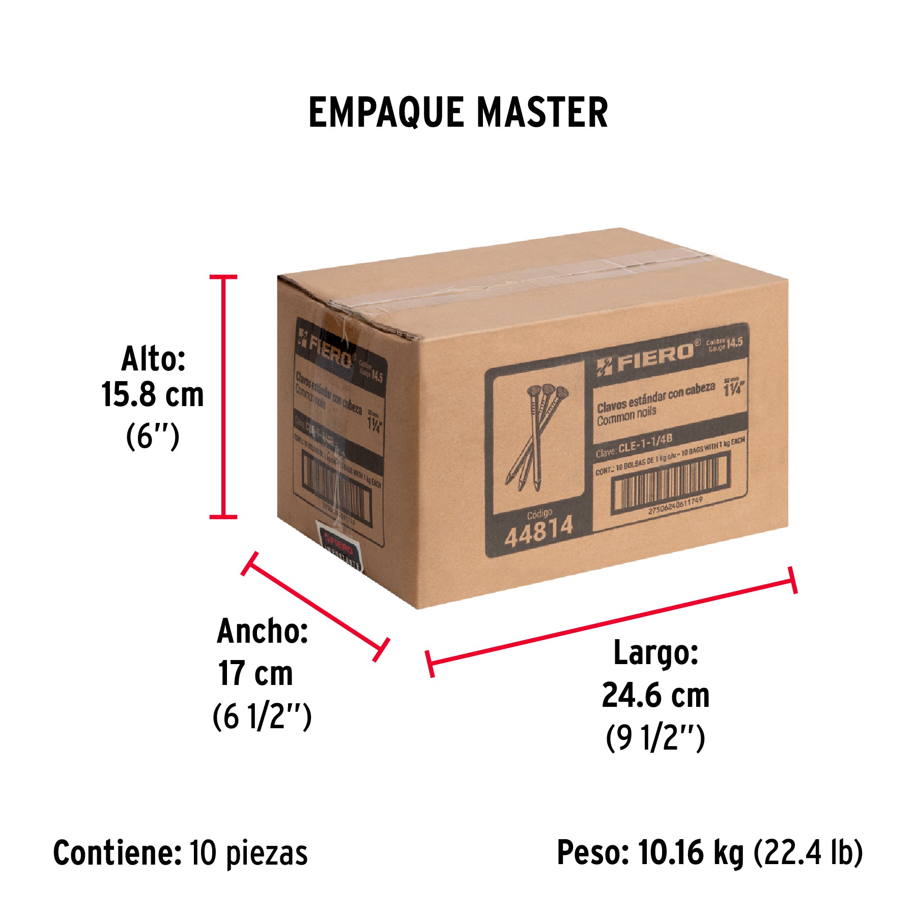 Bolsa con 1 kg de clavo estándar 1-1/4' con cabeza, FIERO