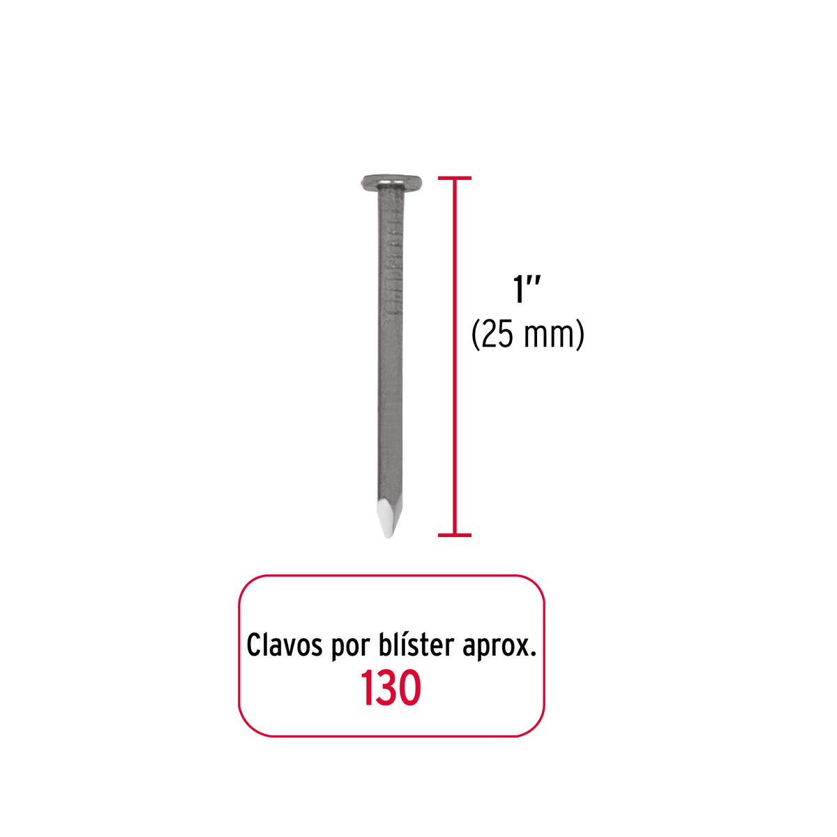 Blister con 130 de clavo estandar 1" con cabeza FIERO