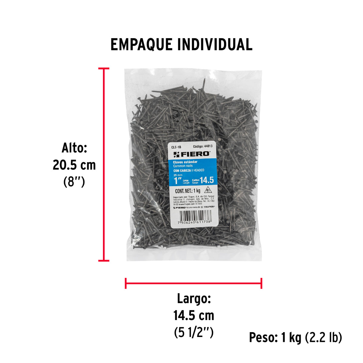 Bolsa con 1 kg de clavo estándar 1' con cabeza, FIERO
