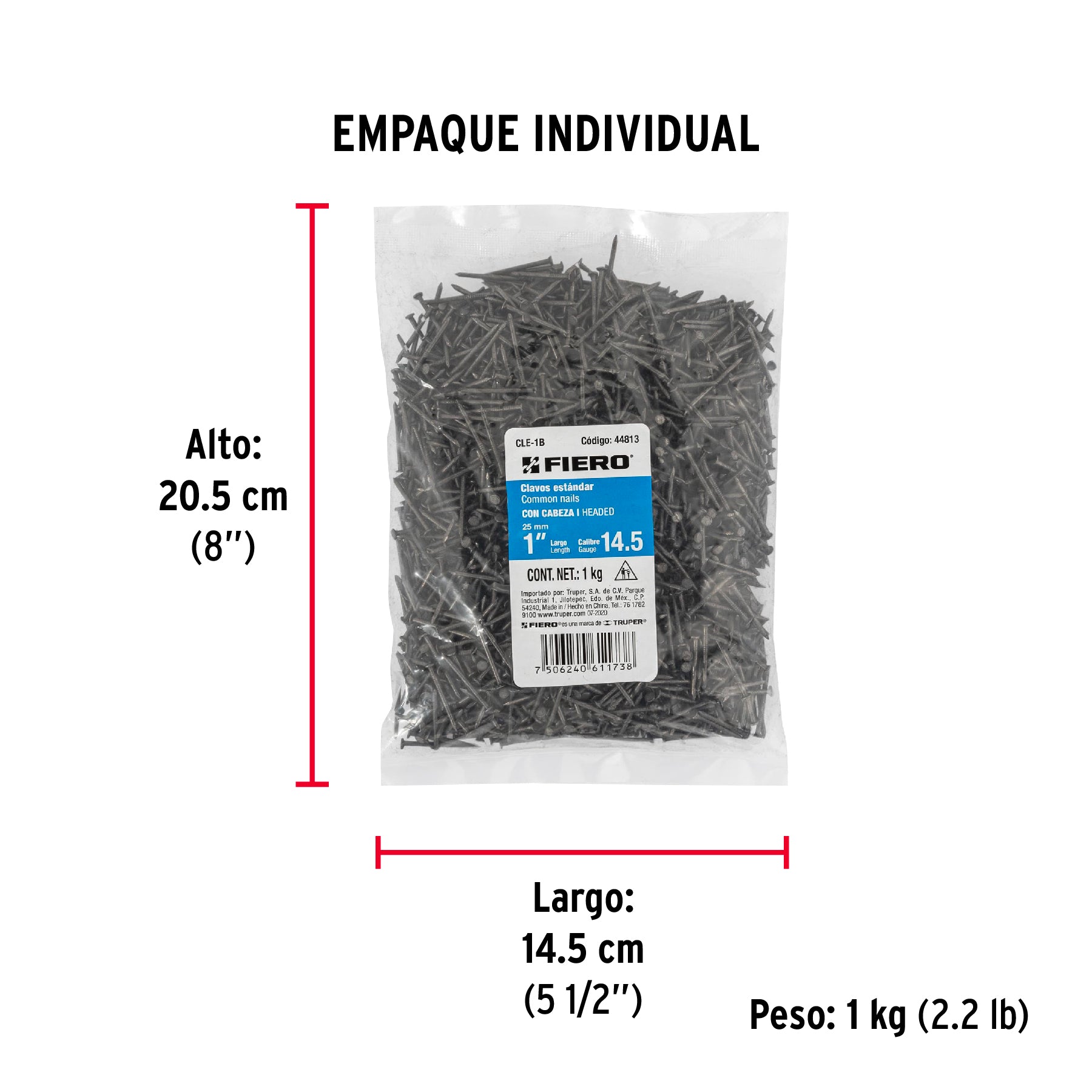 Bolsa con 1 kg de clavo estándar 1' con cabeza, FIERO