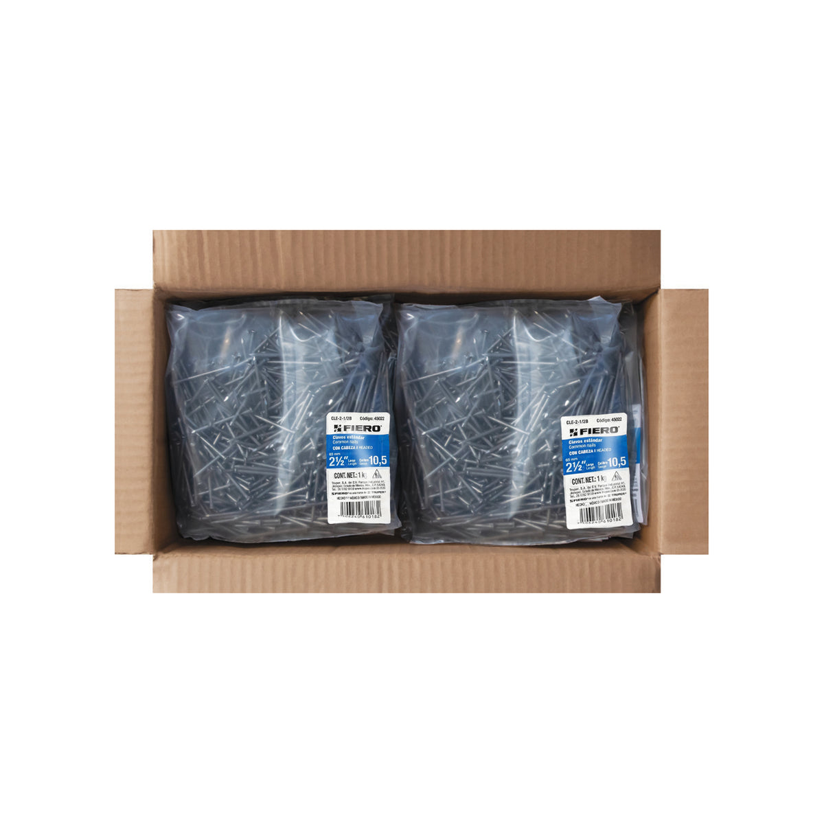 Bolsa con 1 kg de clavo estándar 2-1/2' con cabeza, FIERO