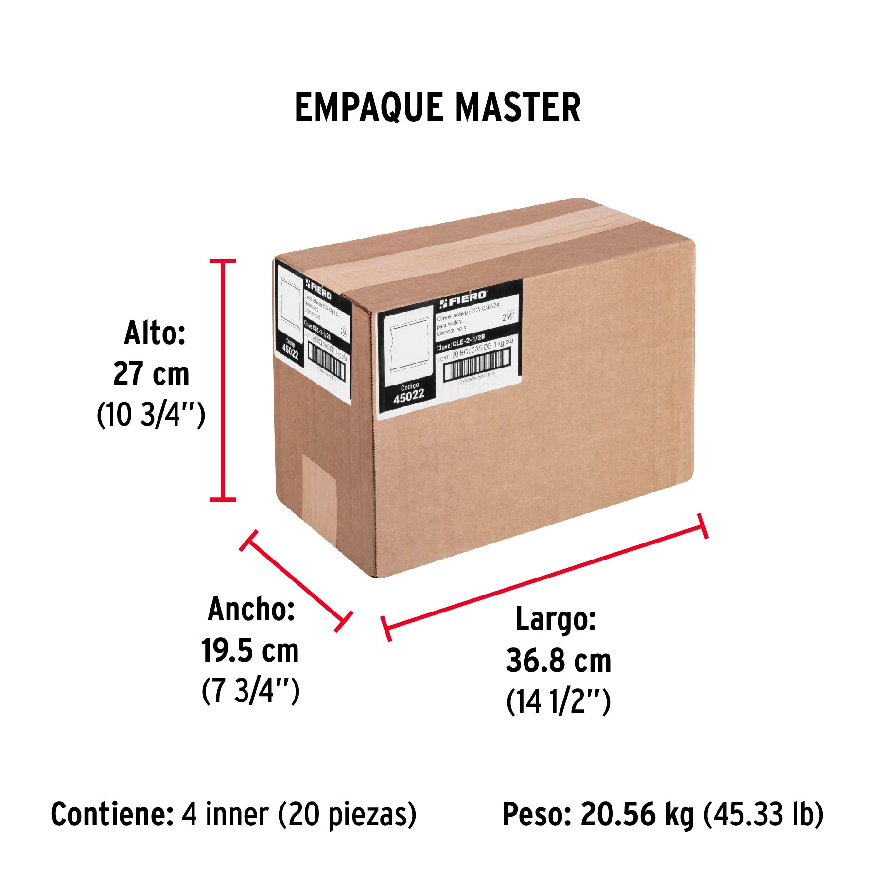 Bolsa con 1 kg de clavo estándar 2-1/2' con cabeza, FIERO