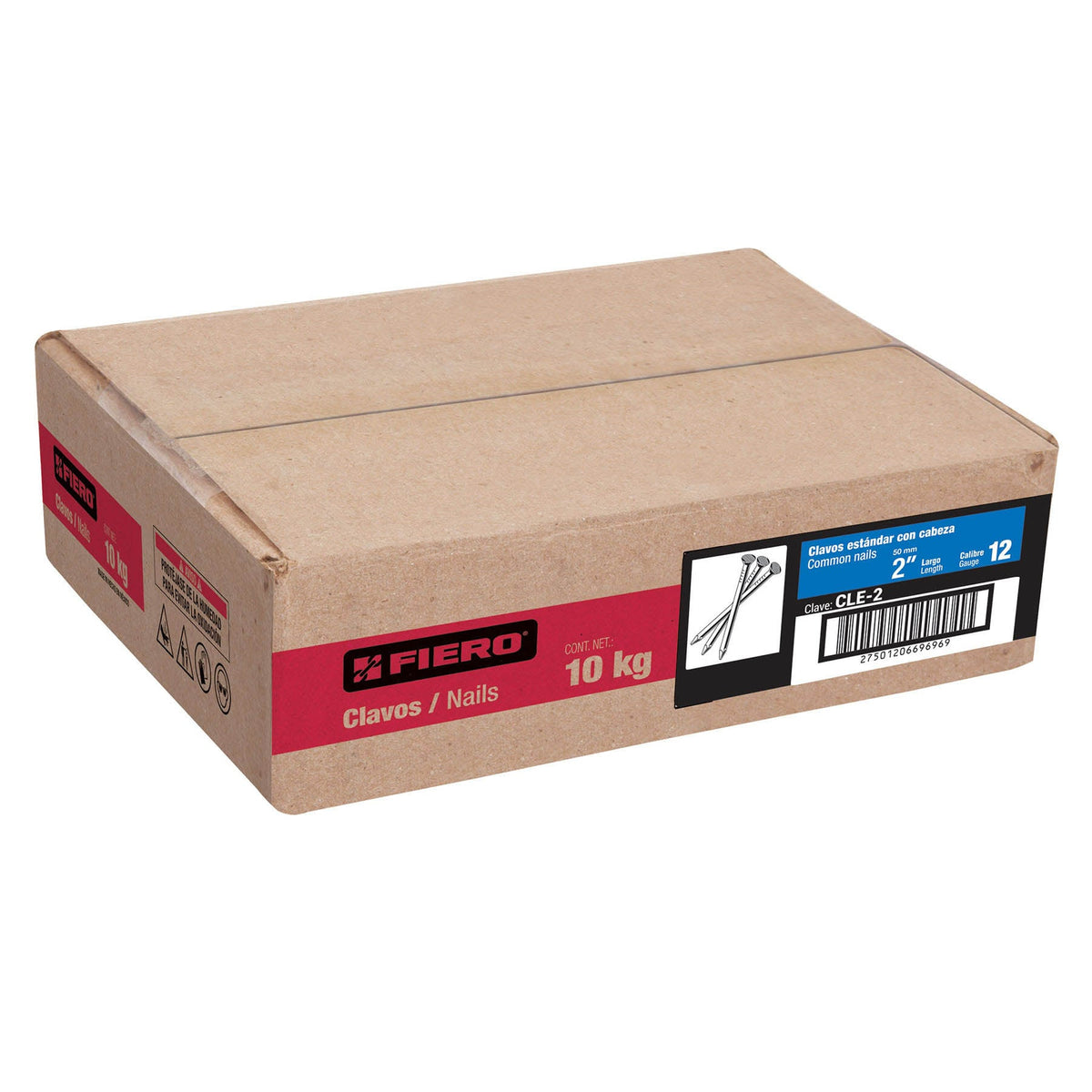 Kilo de clavo estándar 2' con cabeza en caja de 10 kg, FIERO