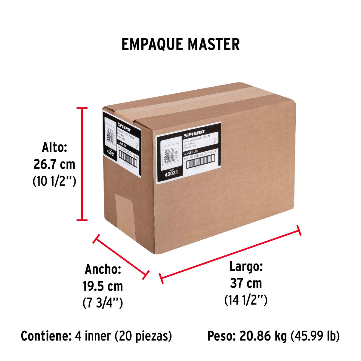 Bolsa con 1 kg de clavo estándar 2' con cabeza, FIERO