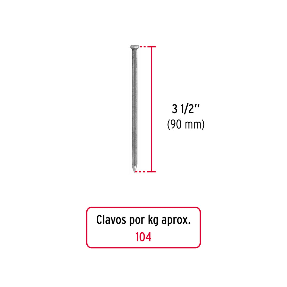 Bolsa con 1 kg de clavo estándar 3-1/2' con cabeza, FIERO