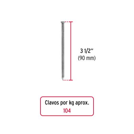 Kilo de clavo estándar 3-1/2' con cabeza en caja de 25 kg