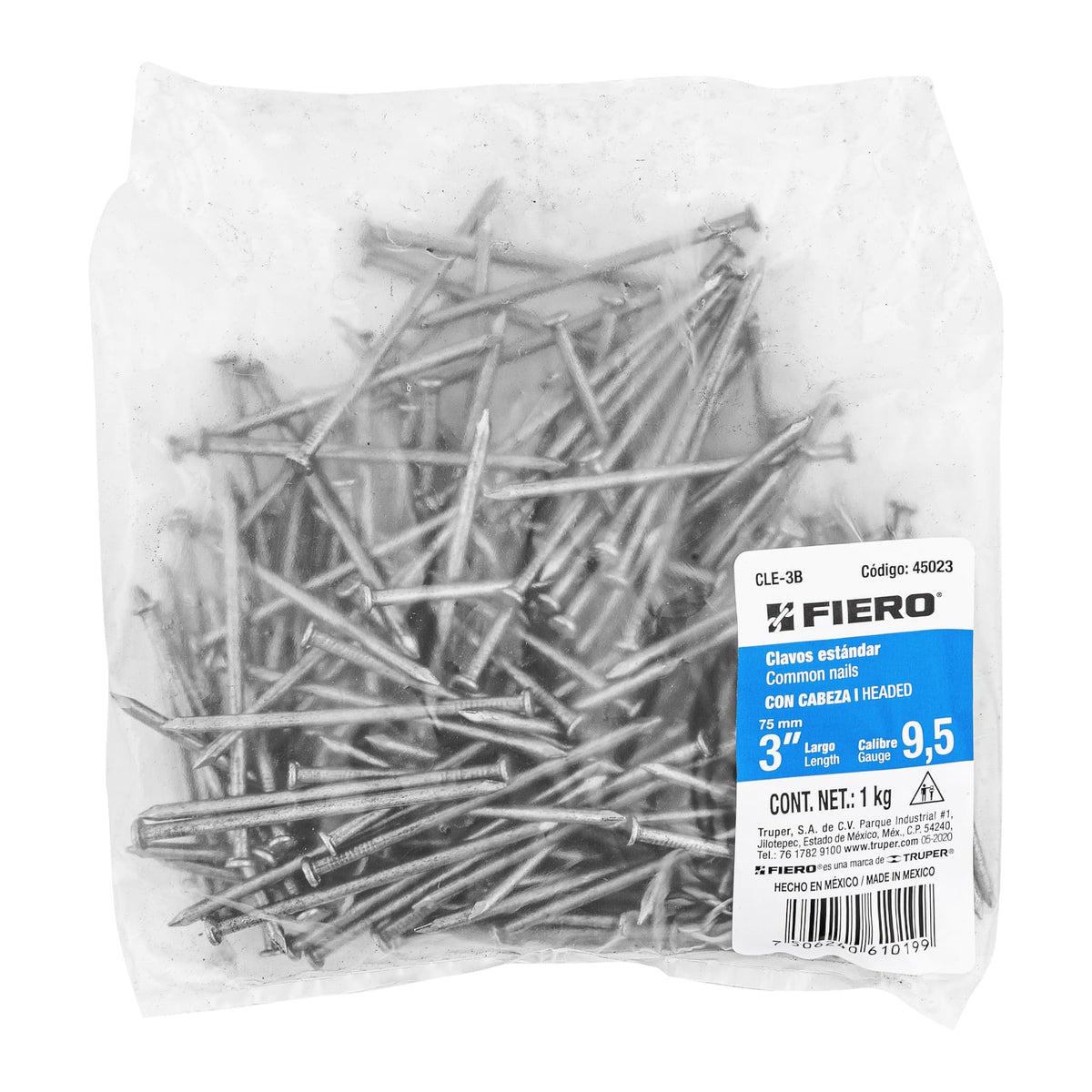 Bolsa con 1 kg de clavo estándar 3' con cabeza, FIERO