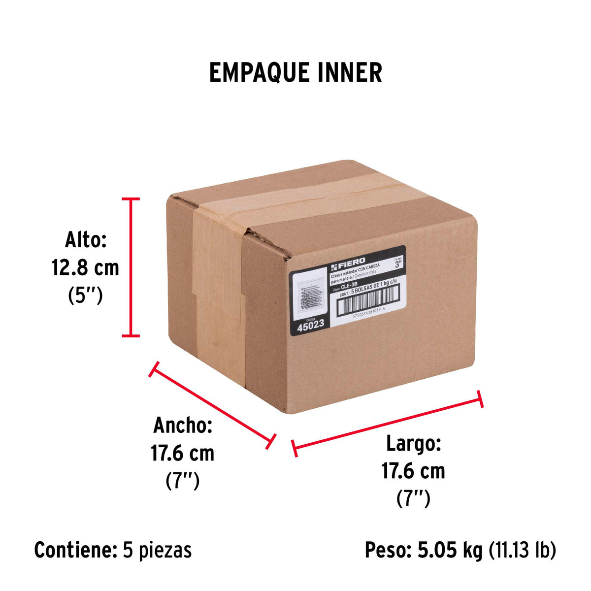 Bolsa con 1 kg de clavo estándar 3' con cabeza, FIERO