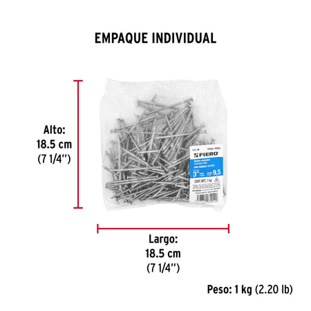 Bolsa con 1 kg de clavo estándar 3' con cabeza, FIERO