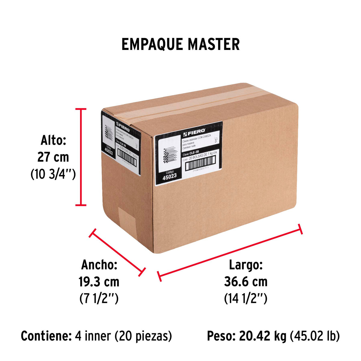 Bolsa con 1 kg de clavo estándar 3' con cabeza, FIERO