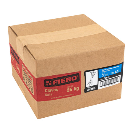 Kilo de clavo estándar 3' con cabeza en caja de 25 kg, FIERO