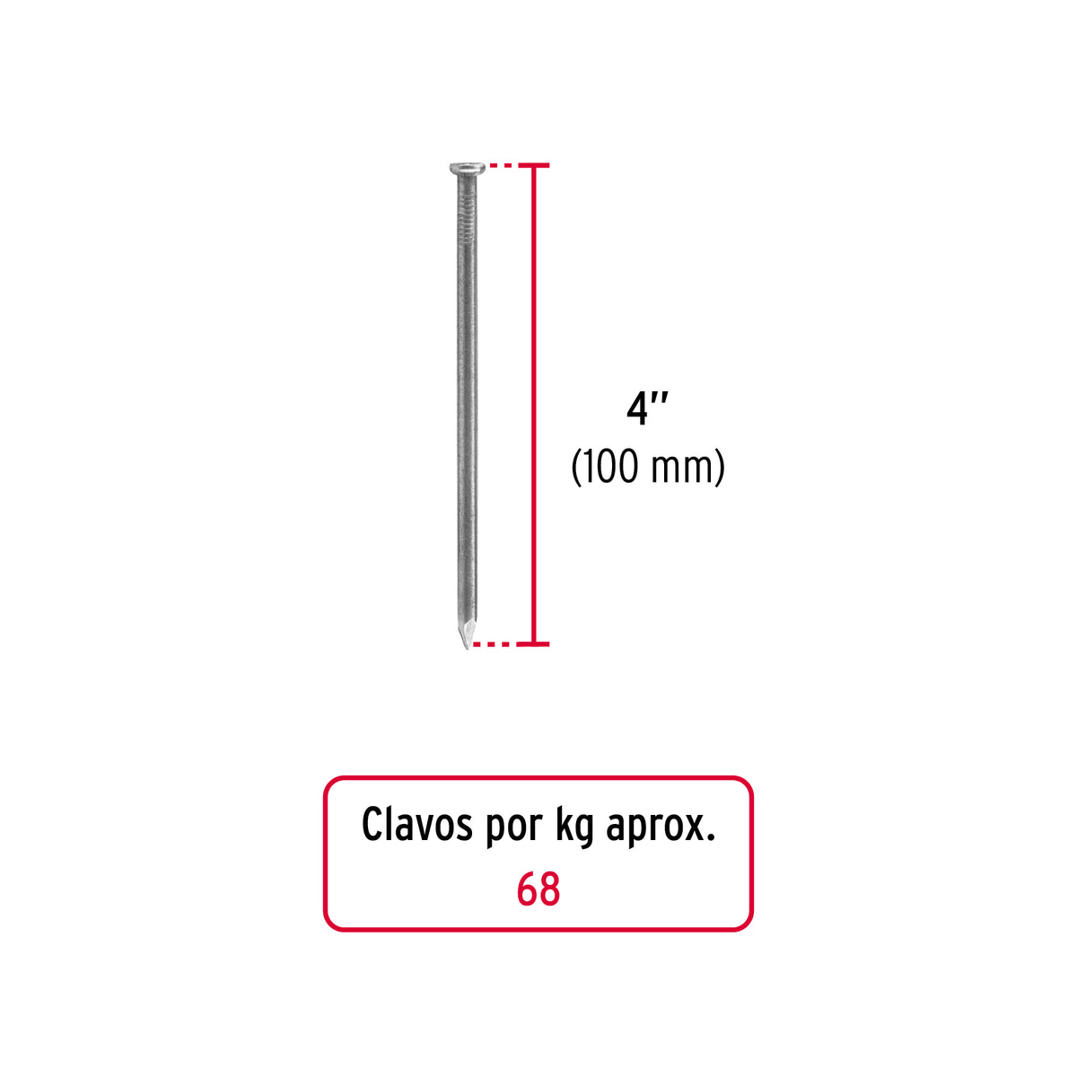 Kilo de clavo estándar 4' con cabeza en caja de 10 kg, FIERO