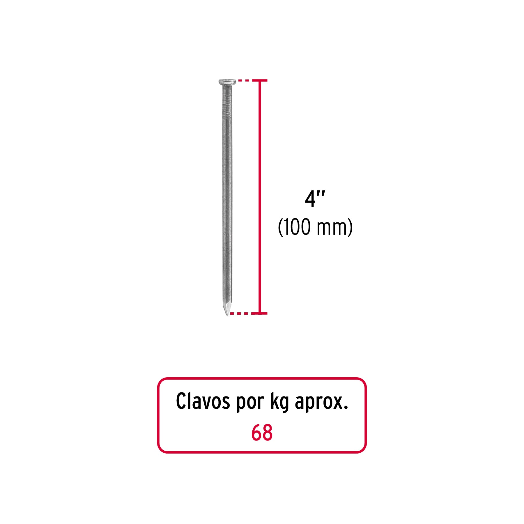 Kilo de clavo estándar 4' con cabeza en caja de 10 kg, FIERO