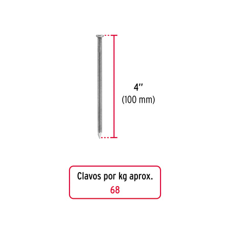 Kilo de clavo estándar 4' con cabeza en caja de 10 kg, FIERO