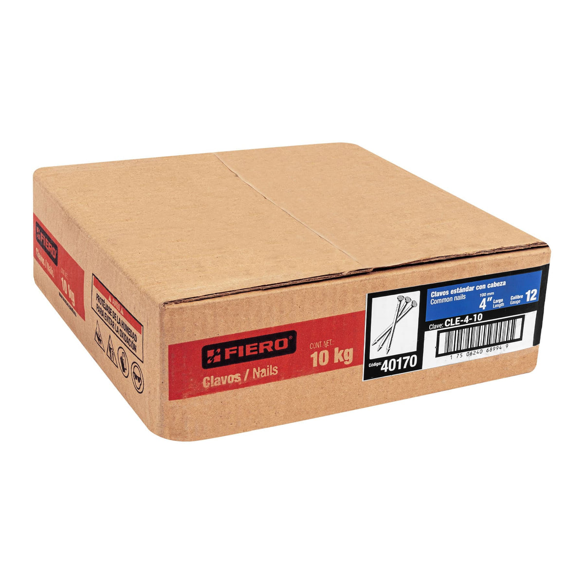 Kilo de clavo estándar 4' con cabeza en caja de 10 kg, FIERO