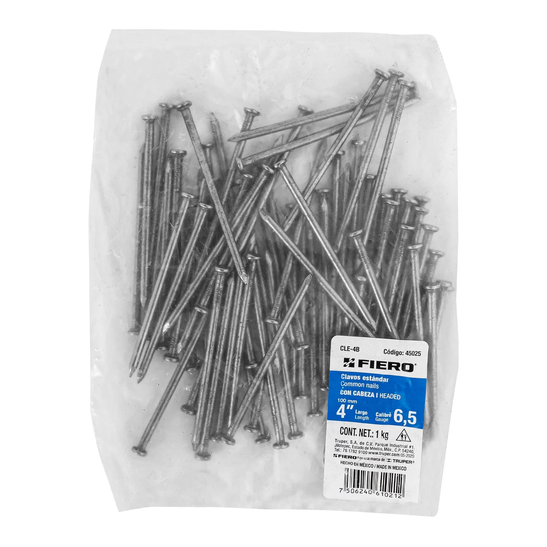 Bolsa con 1 kg de clavo estándar 4' con cabeza, FIERO