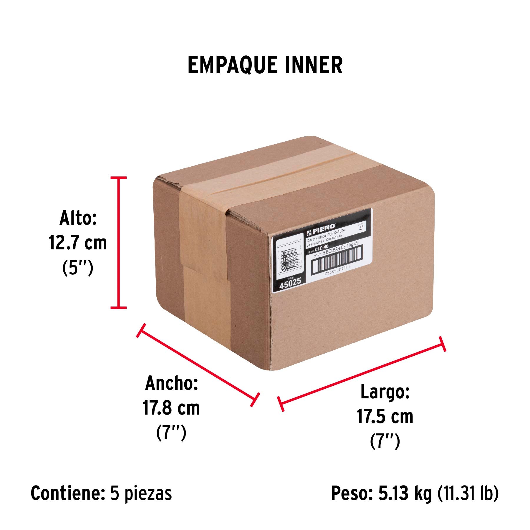 Bolsa con 1 kg de clavo estándar 4' con cabeza, FIERO