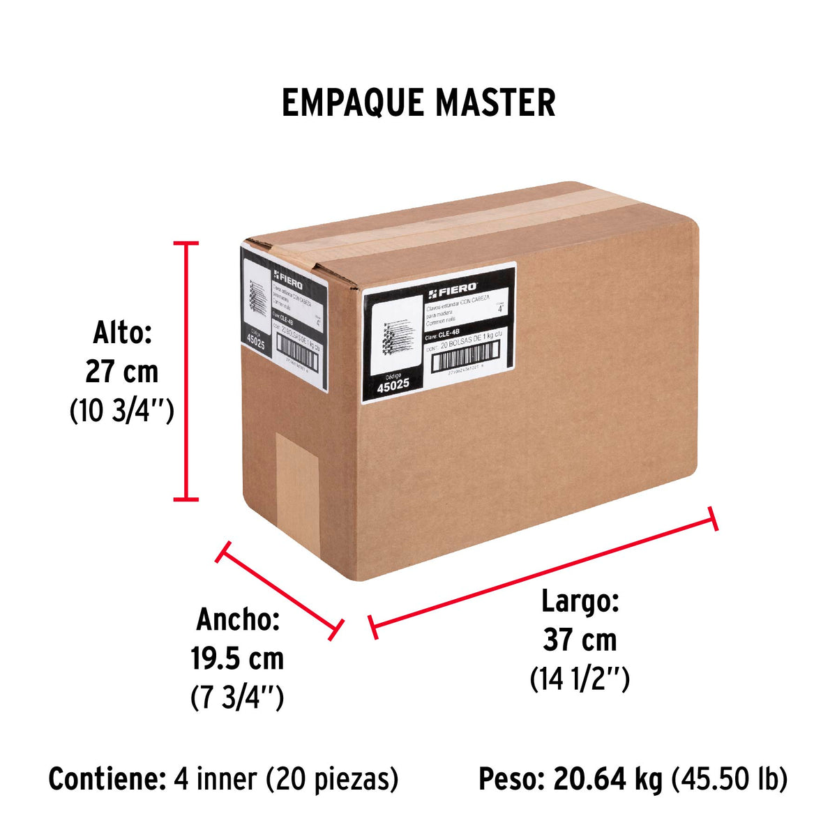 Bolsa con 1 kg de clavo estándar 4' con cabeza, FIERO