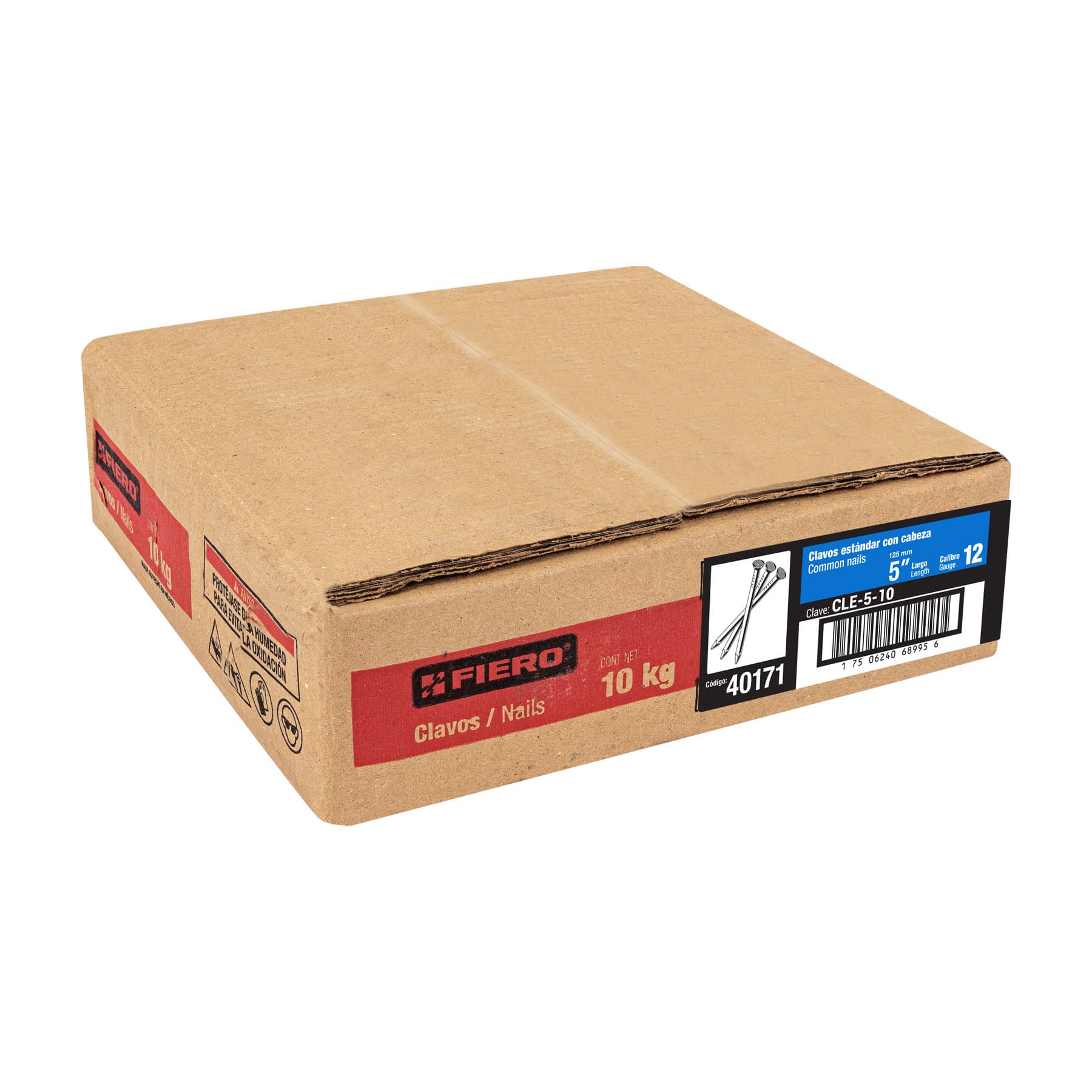 Kilo de clavo estándar 5' con cabeza en caja de 10 kg, FIERO