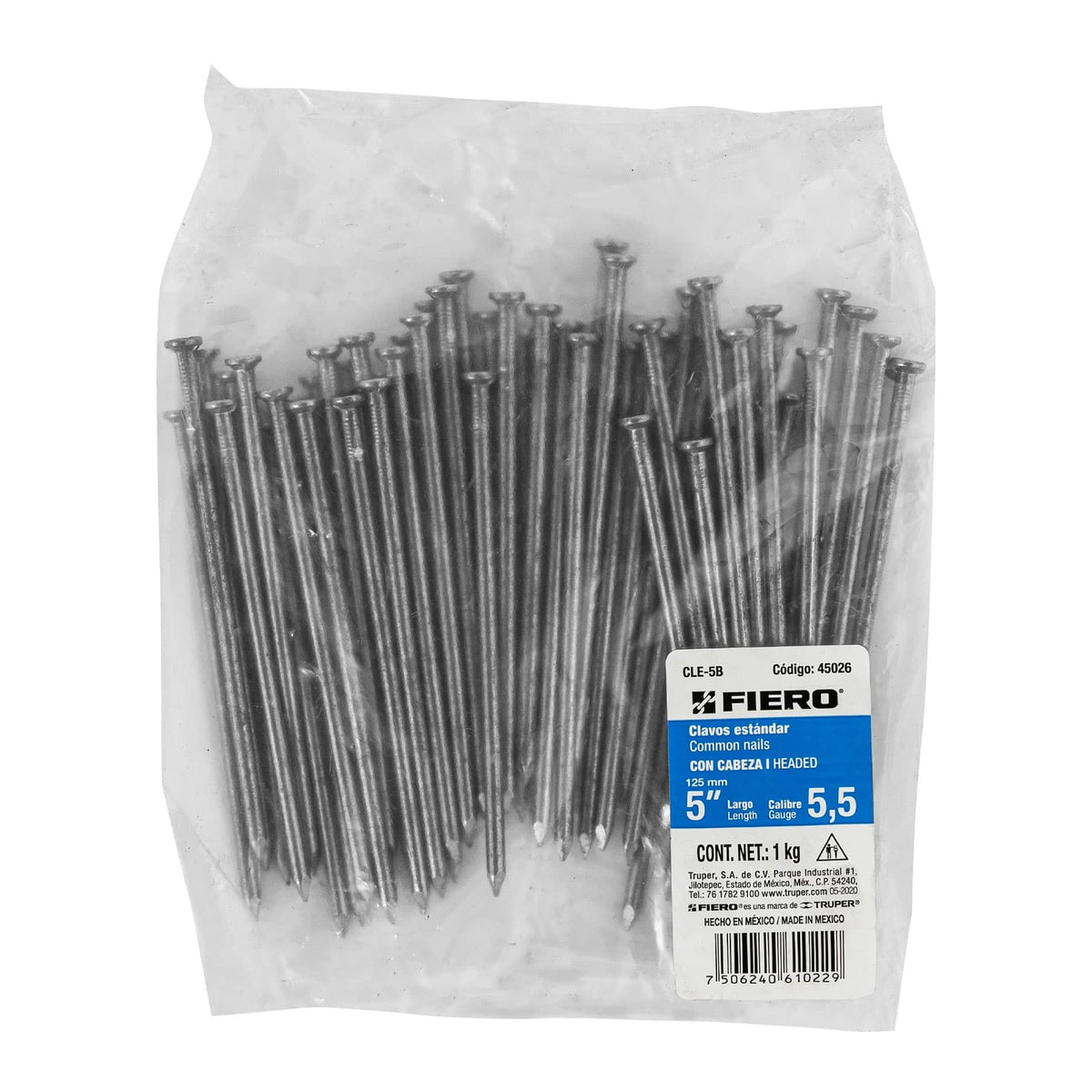 Bolsa con 1 kg de clavo estándar 5' con cabeza, FIERO
