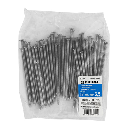 Bolsa con 1 kg de clavo estándar 5' con cabeza, FIERO