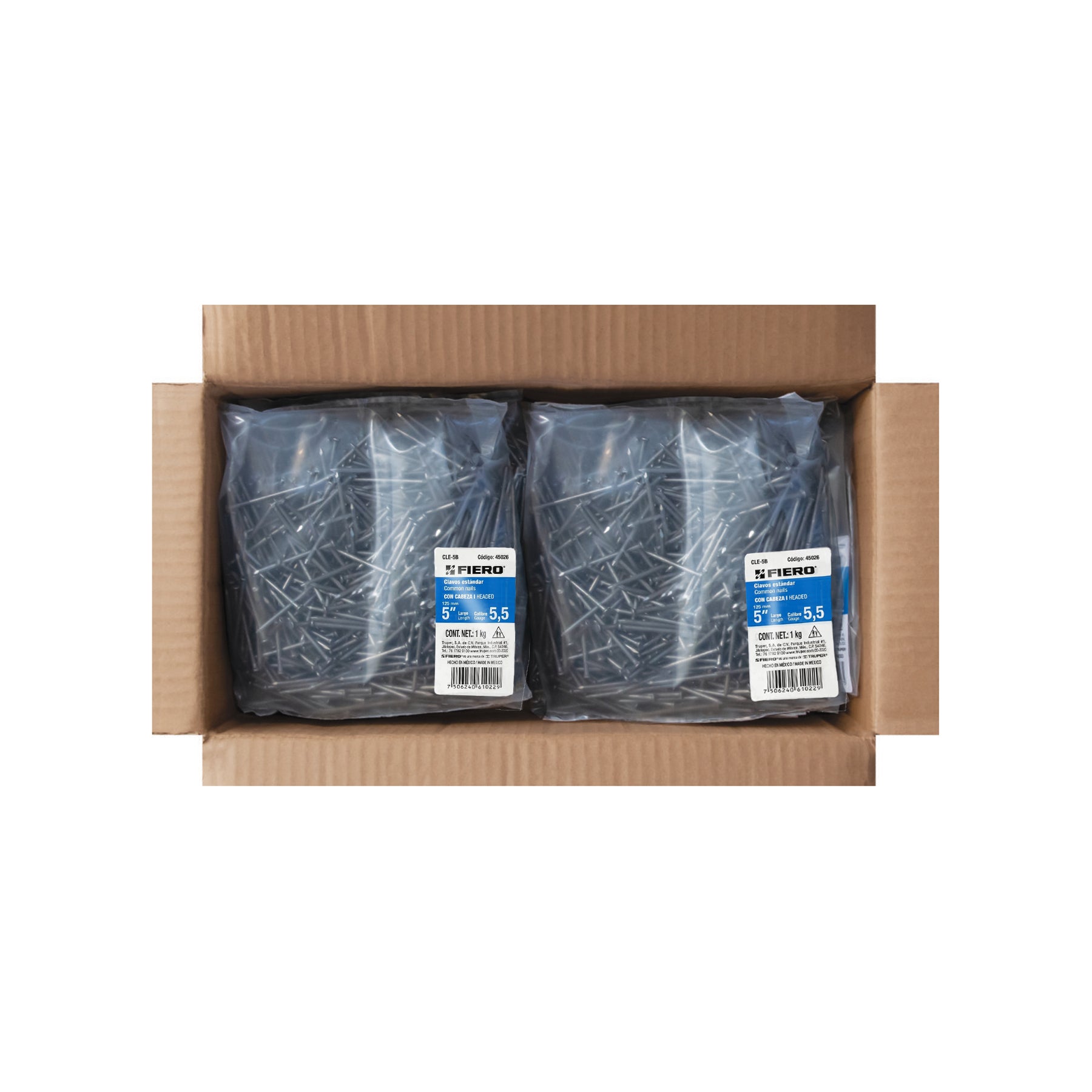 Bolsa con 1 kg de clavo estándar 5' con cabeza, FIERO