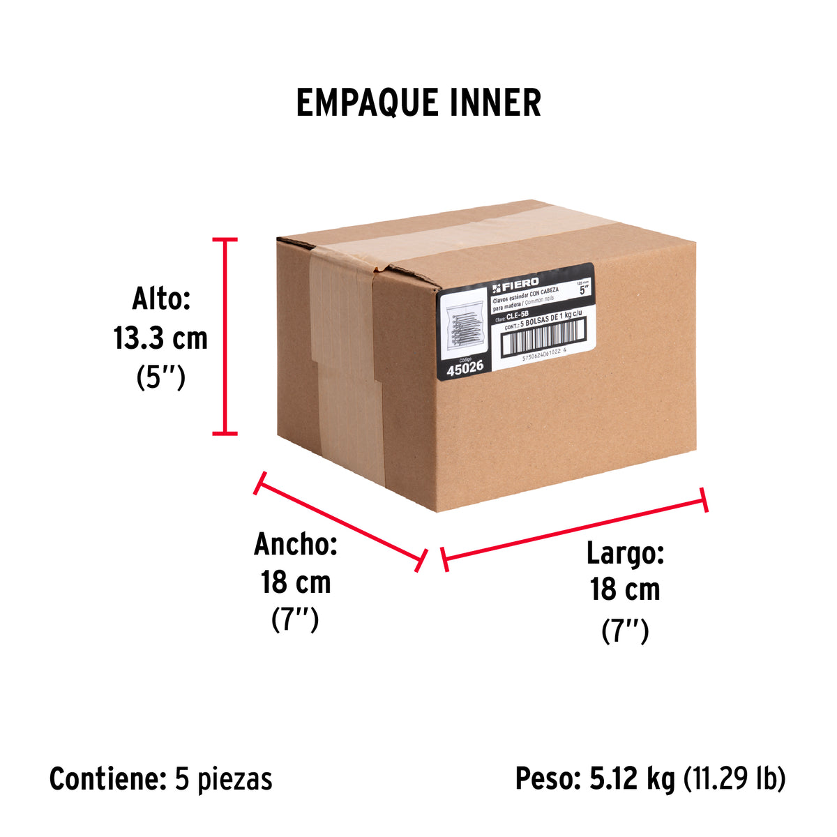 Bolsa con 1 kg de clavo estándar 5' con cabeza, FIERO