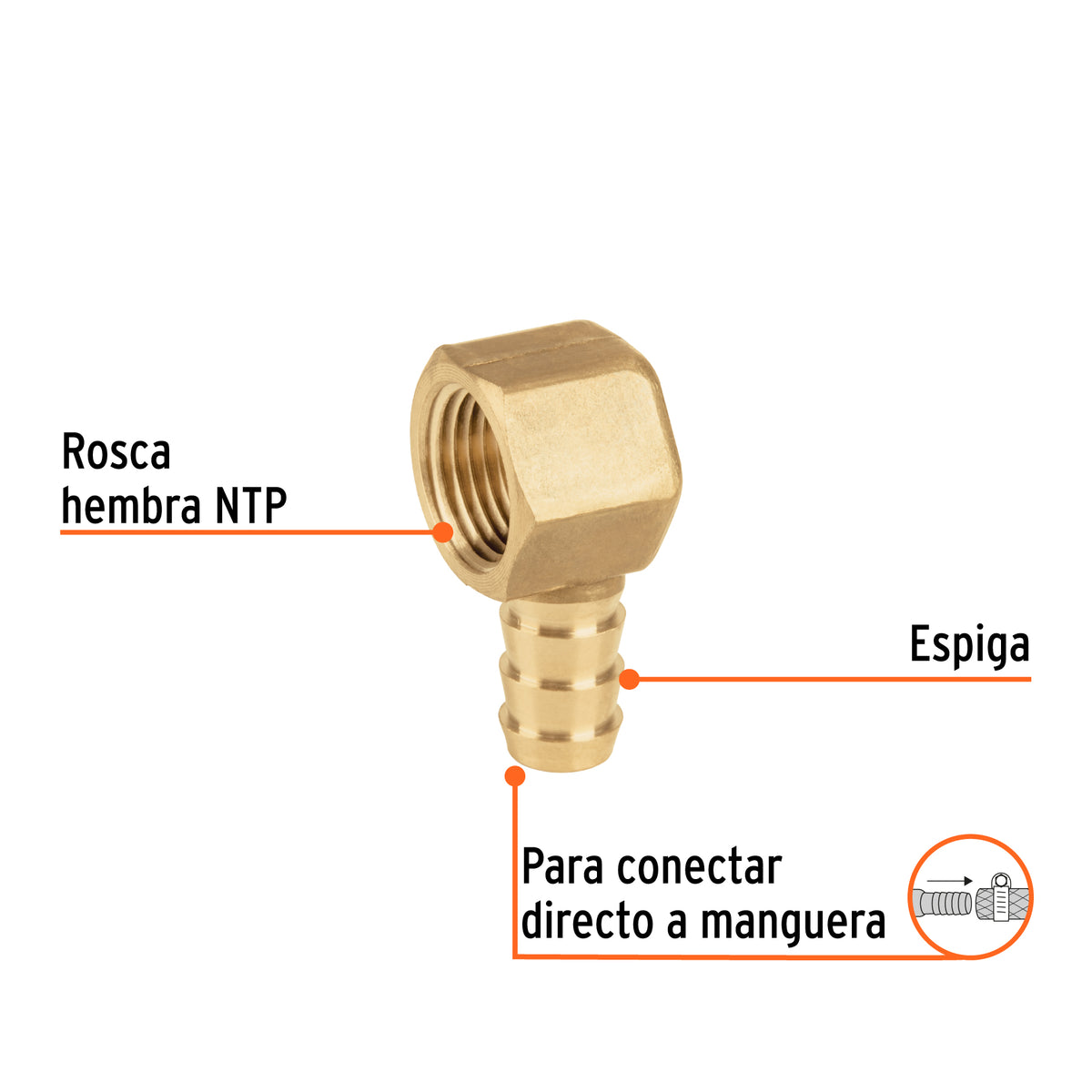 Codo estufa a 90° de laton con espiga de 3/8" FOSET