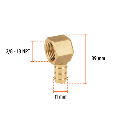 Codo estufa a 90° de laton con espiga de 3/8" FOSET