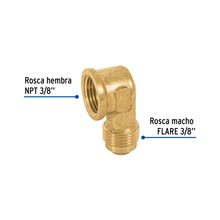 Codo para estufa a 90° de laton de 3/8 x FOSET 1/2"