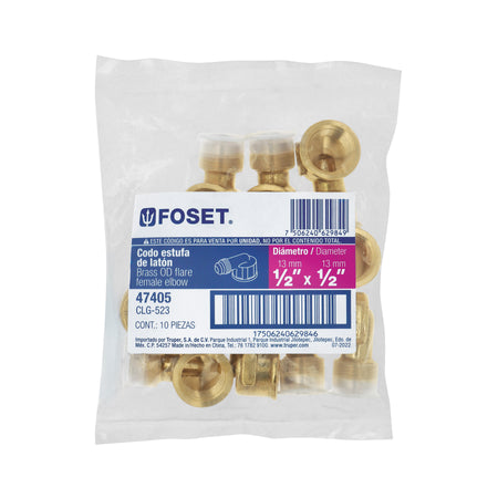 Codo para estufa a 90° de laton de 1/2 x 1/2" FOSET