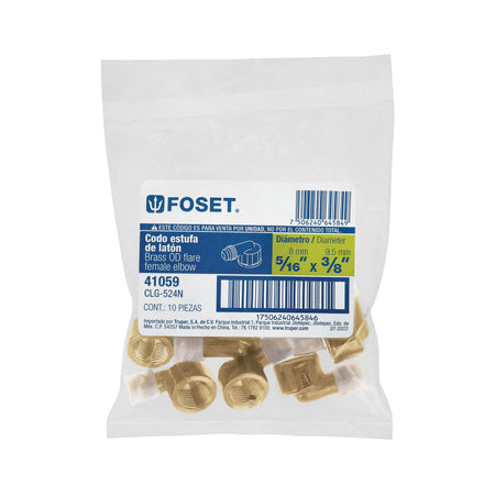 Codo para estufa a 90° de laton de 5/16" x 3/8" FOSET