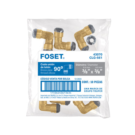 Codo union a 90° de laton de 3/8 x 3/8" FOSET