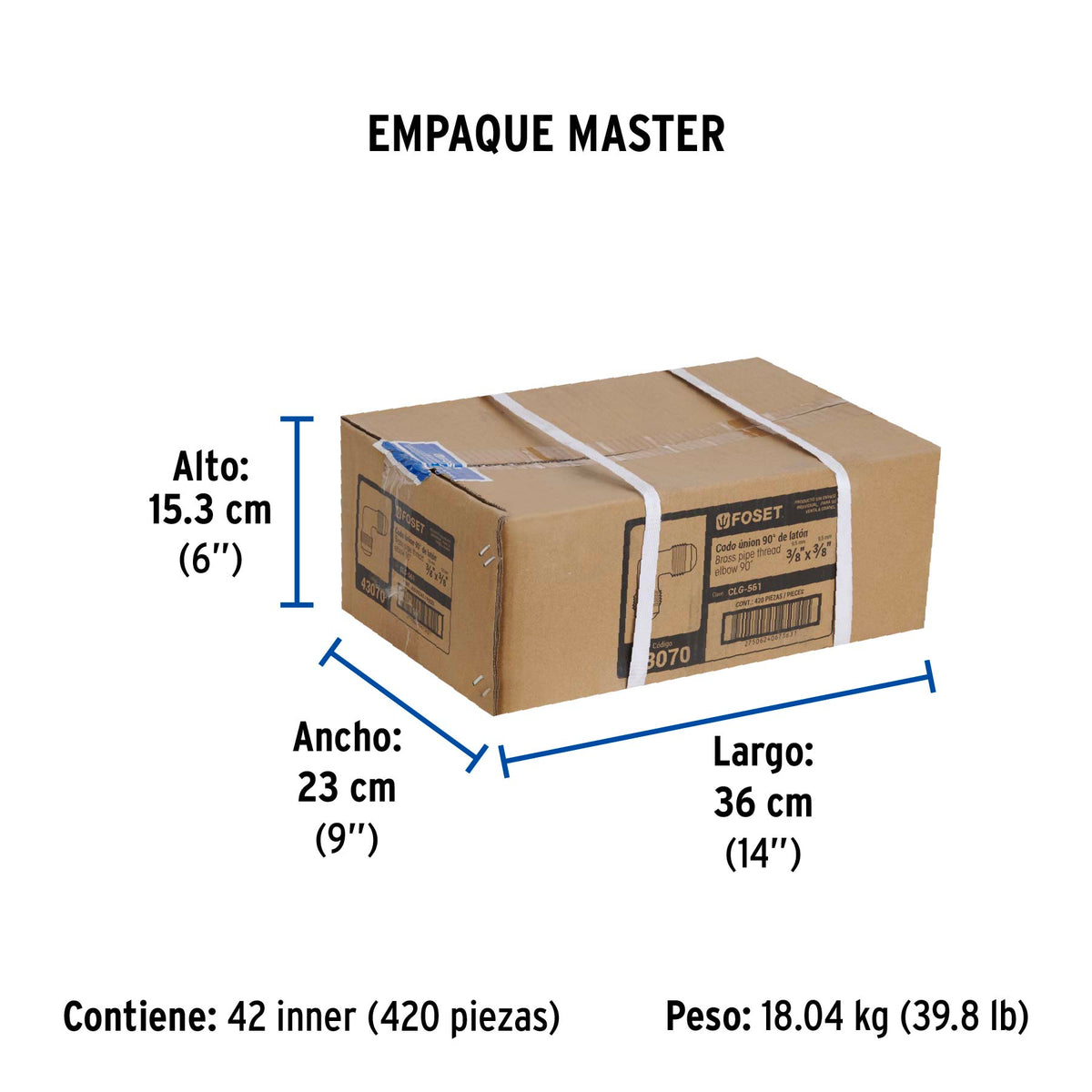 Codo union a 90° de laton de 3/8 x 3/8" FOSET
